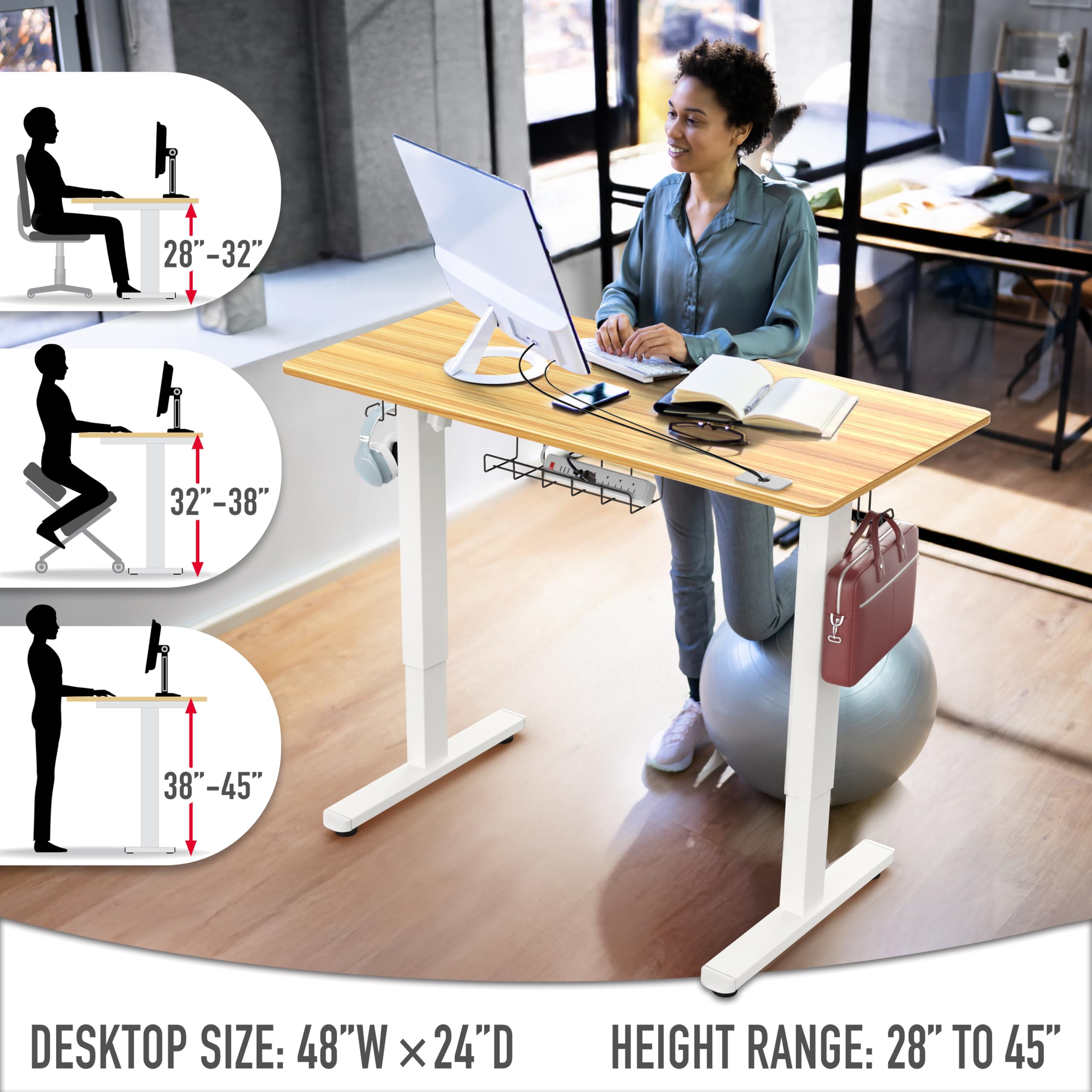 48-Inch Electric Height Adjustable Standing Desk with Drawer, Memory Preset and Cable Management Tray, Oak