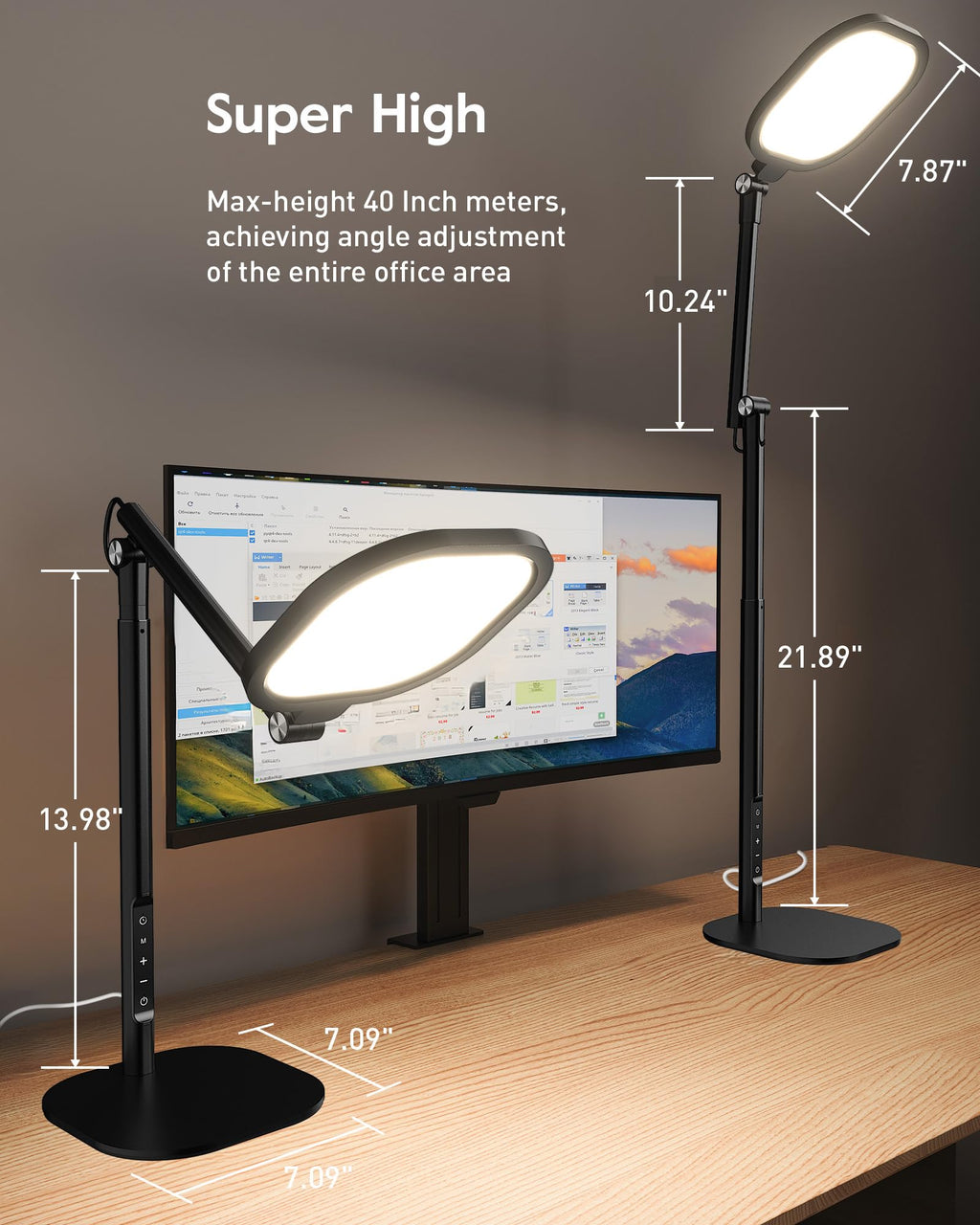 Tall LED Desk Lamps Home Office, Edge-Lit Eye-Care, 50 Light Modes