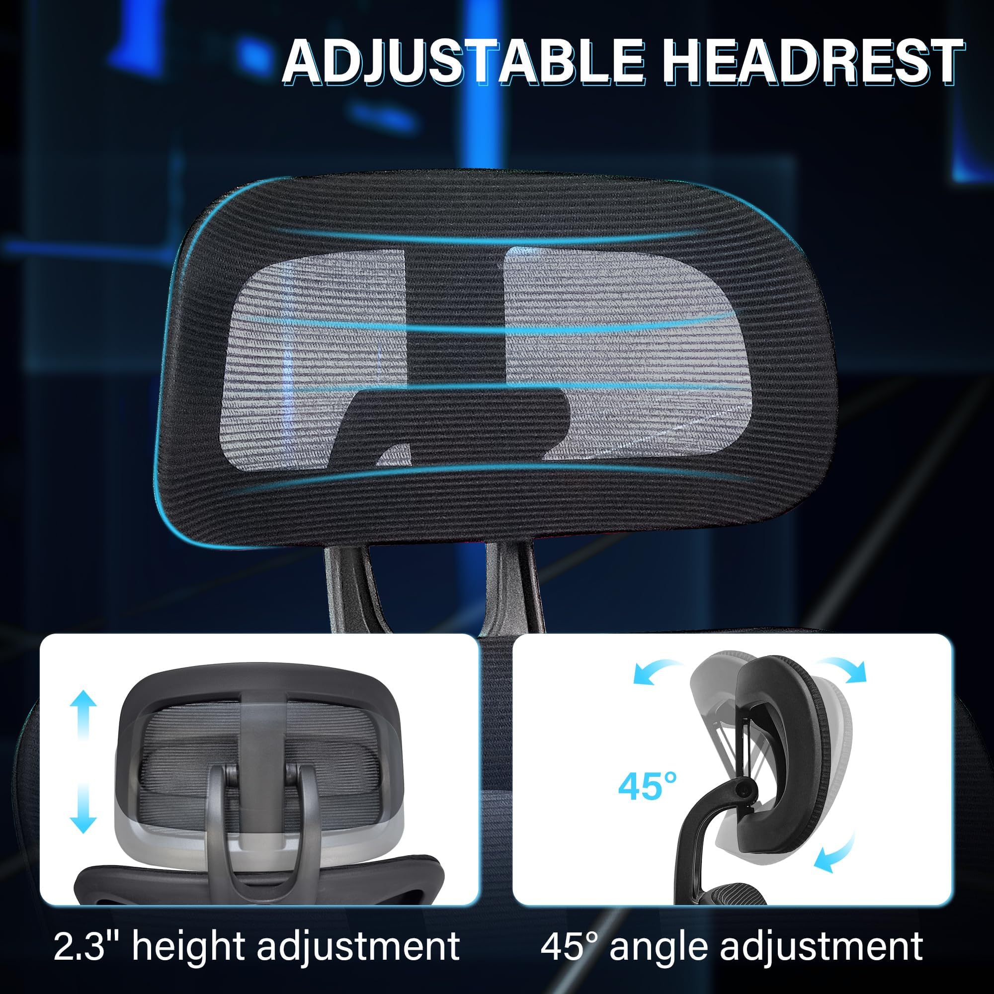 Ergonomic Office Chair with Foot Rest, High Back Computer Office Chair with Dynamic Lumbar Support, 2D Headrest, 4D Armrest, Sponge Seat, Mesh Home Office Desk Chair for Adults, Black