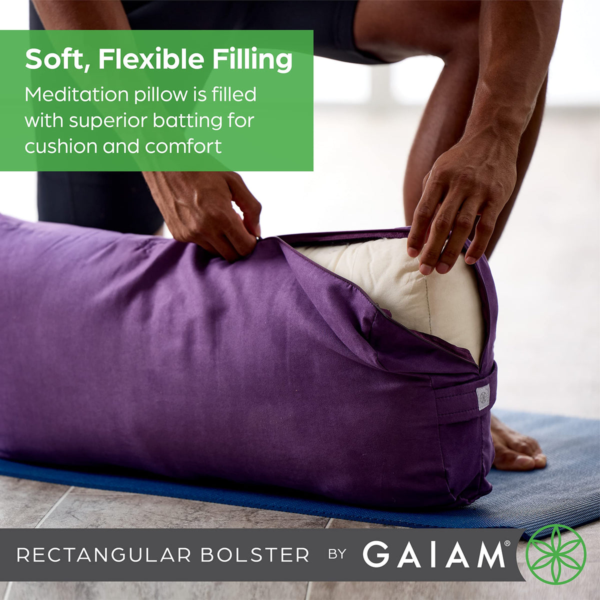 Yoga Bolster Pillow, Supportive Cushion for Restorative Yoga (Purple)