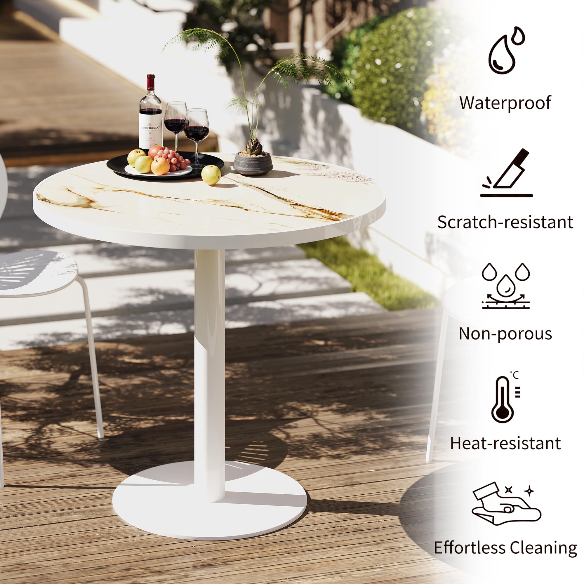 hausway 31.5" Tulip Table,Round Kitchen Dining Table for 2-4 with Thick Sintered Stone Top,Titanium Golden Pedestal Base,Heat-Resistant,Bistro Table for Dining Room,Café,Small Space（Amber Rift）
