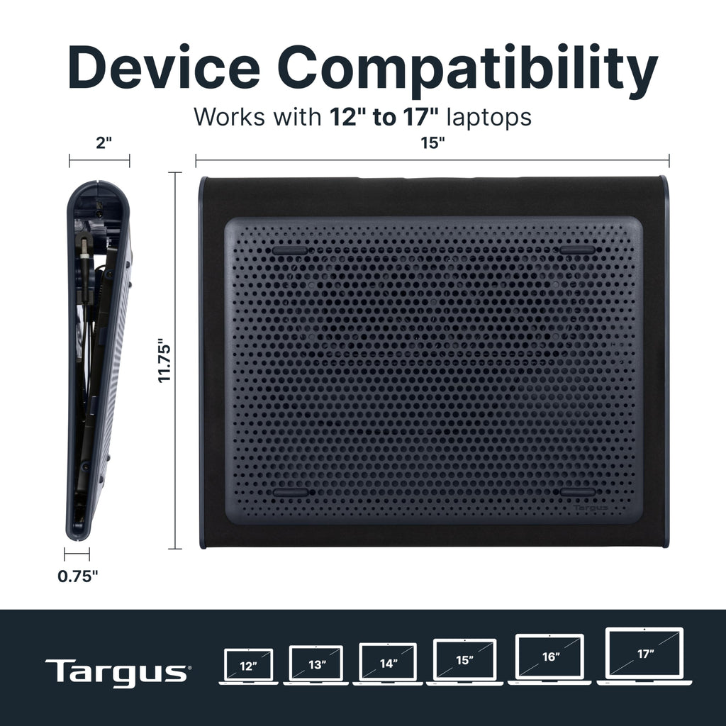 17 Inch Dual Fan Lap Chill Mat - Soft Neoprene Laptop Cooling Pad for Heat Protection, Fits Most 17" Laptops and Smaller - USB-A Connected Dual Fans for Heat Dispersion