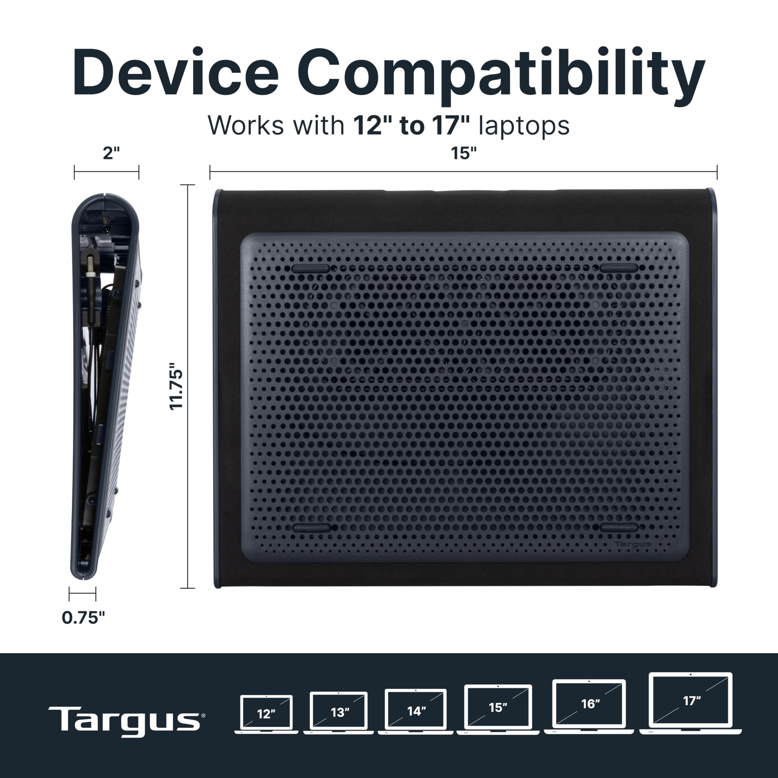 17 Inch Dual Fan Lap Chill Mat - Soft Neoprene Laptop Cooling Pad for Heat Protection, Fits Most 17" Laptops and Smaller - USB-A Connected Dual Fans for Heat Dispersion
