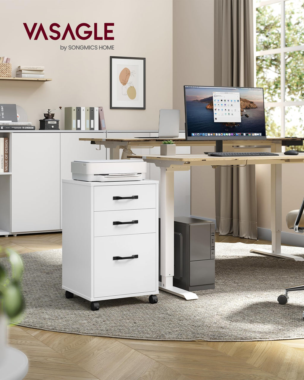 Mobile File Cabinet, 3 Drawers Filing Cabinet with Wheels