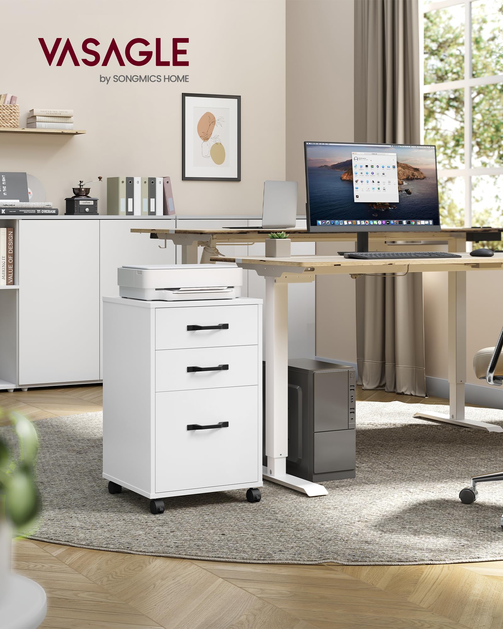 Mobile File Cabinet, 3 Drawers Filing Cabinet with Wheels