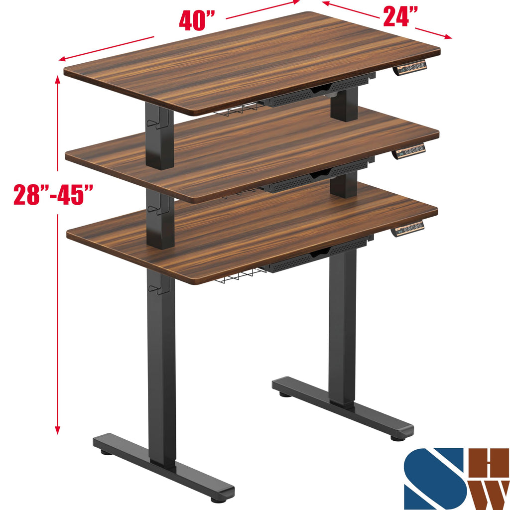 40-Inch Electric Height Adjustable Standing Desk with Drawer, Memory Preset and Cable Management Tray, Walnut