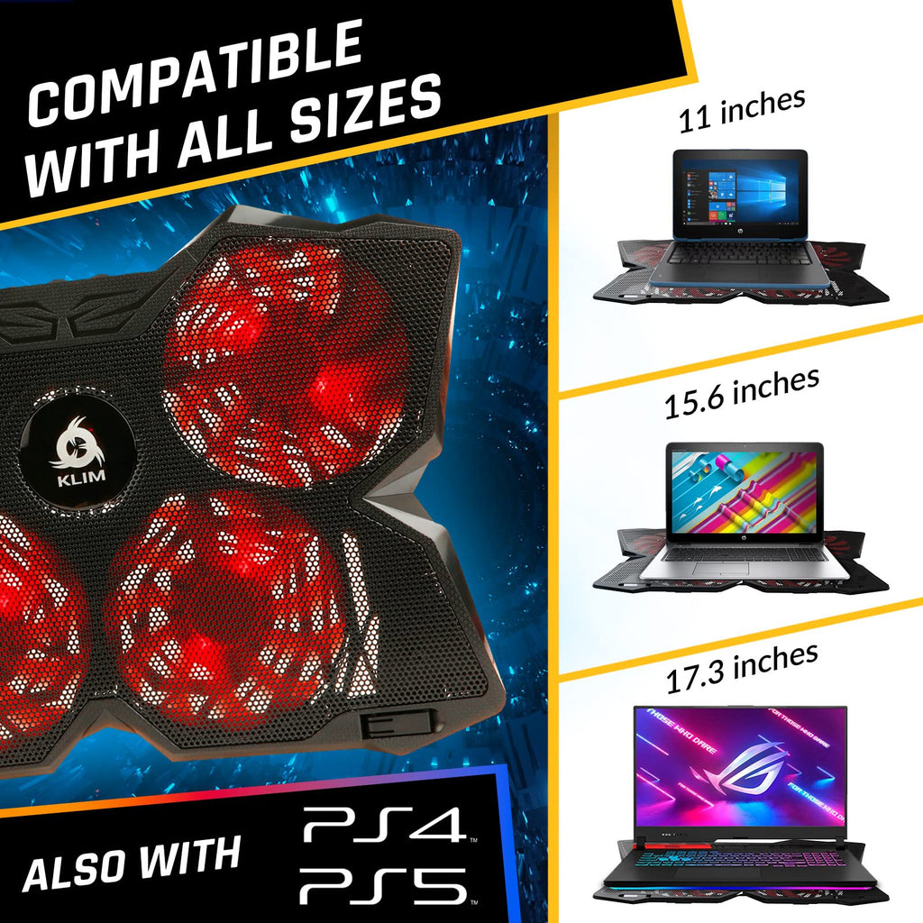 Laptop Cooling Pad - Support 11 to 17 Inch Laptops, PS4-4 Fans - Light, Quiet, Powerful Cooling - Gamer USB Slim Portable Laptop Stand - NEW 2021 Version - Black