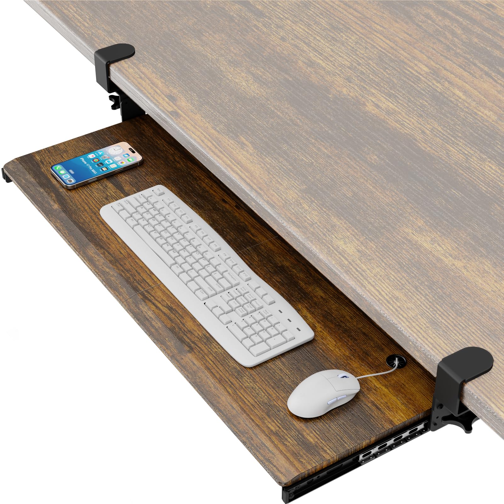Keyboard Tray Under Desk Pull Out with Extra Sturdy C Clamp Mount System, 32.8 (38 inch Including Clamps) x 12 Inch Slide-Out Platform Computer Drawer for Typing Vintage