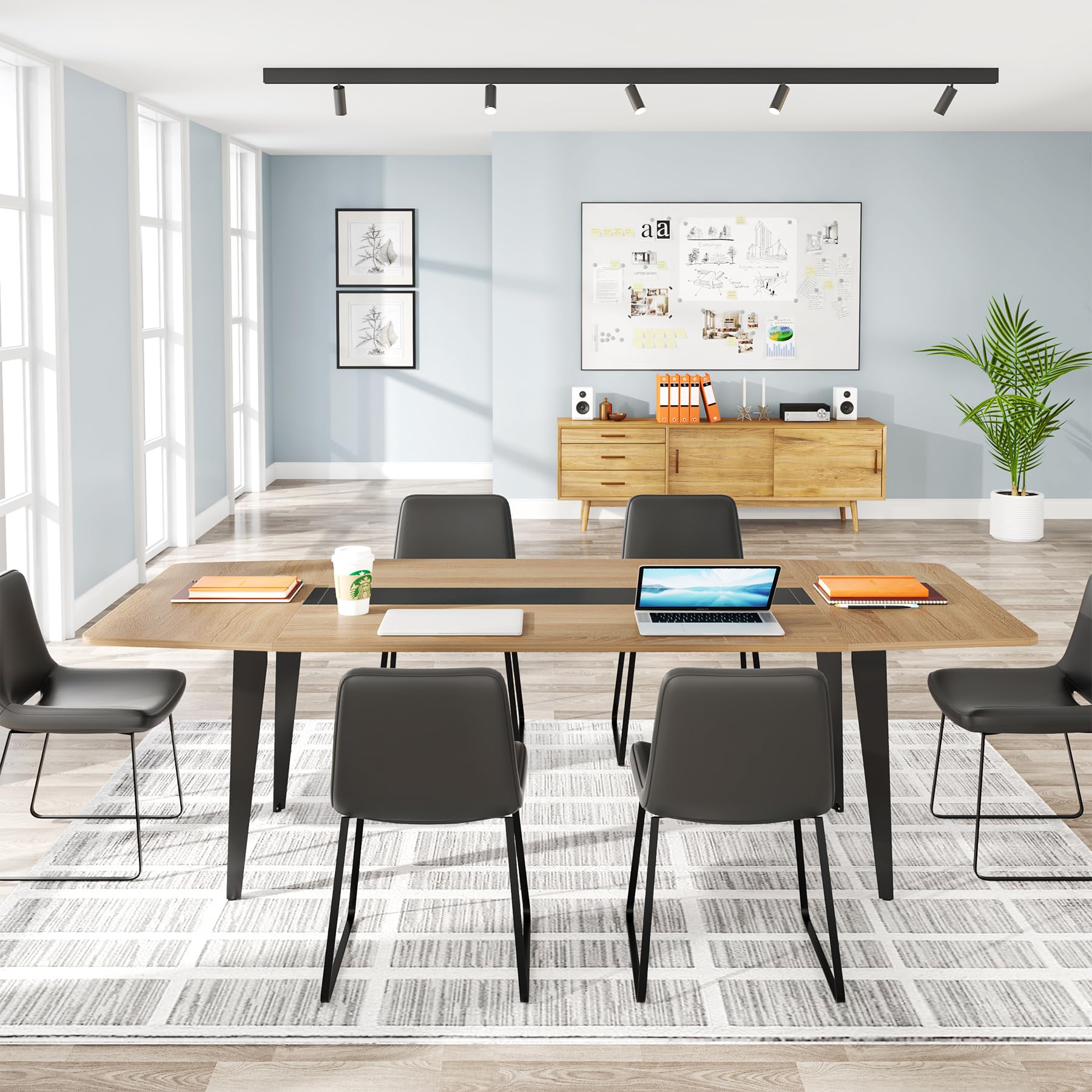 6FT Conference Table, 70.86L x 35.43W x 29.52H Inches Boat Shaped Meeting Table, Modern Seminar Table for Office Meeting Conference Room (Light Wood Grain, 6ft)