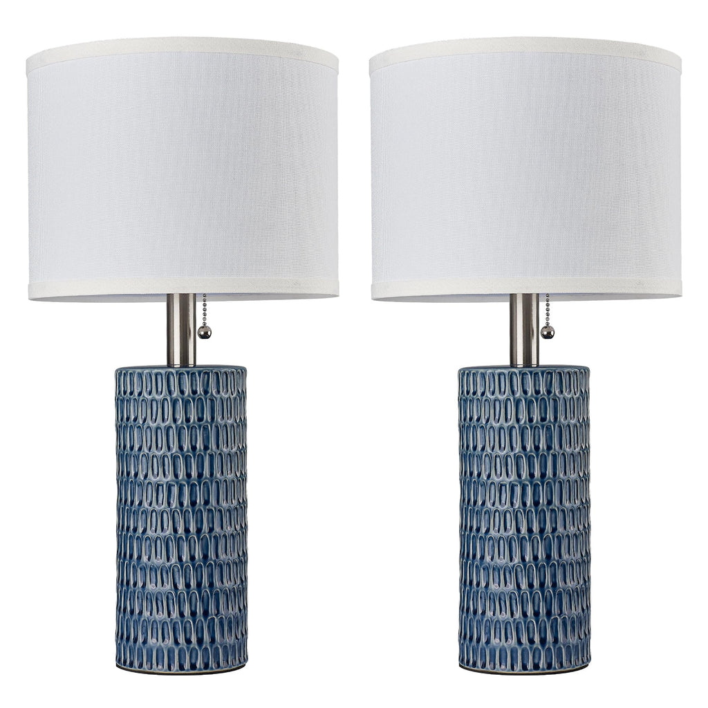 Modern Ceramic Table Lamps Set of 2, Lamps for Bedroom, Dark Blue