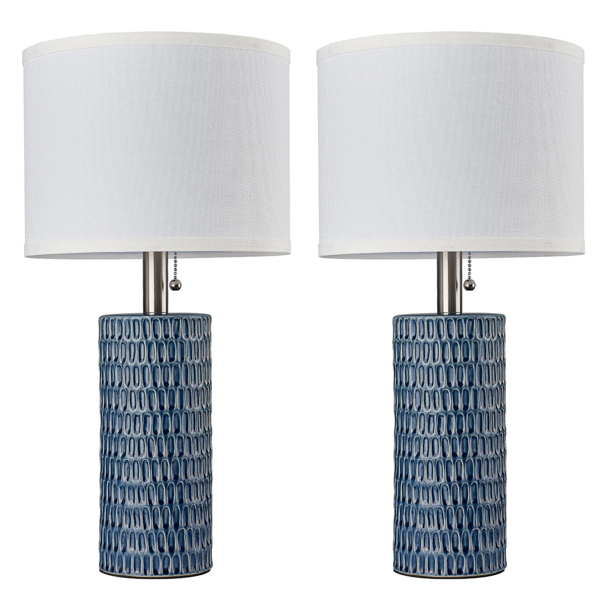 Modern Ceramic Table Lamps Set of 2, Lamps for Bedroom, Dark Blue
