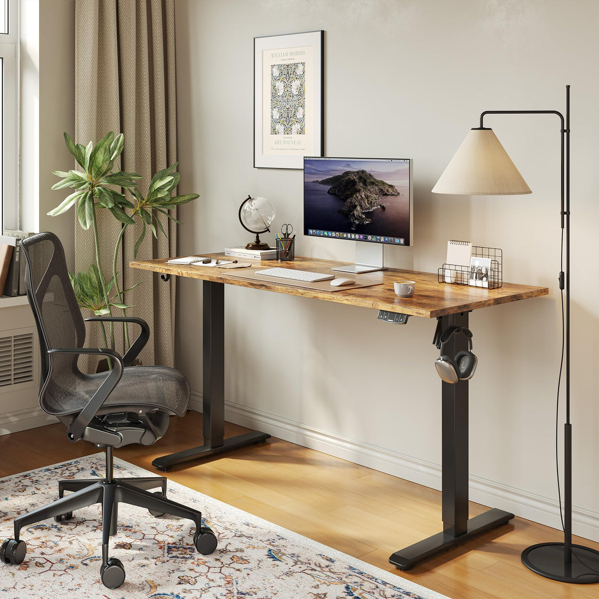 63*24 Inch Height Adjustable Electric Standing Desk, Rustic Brown