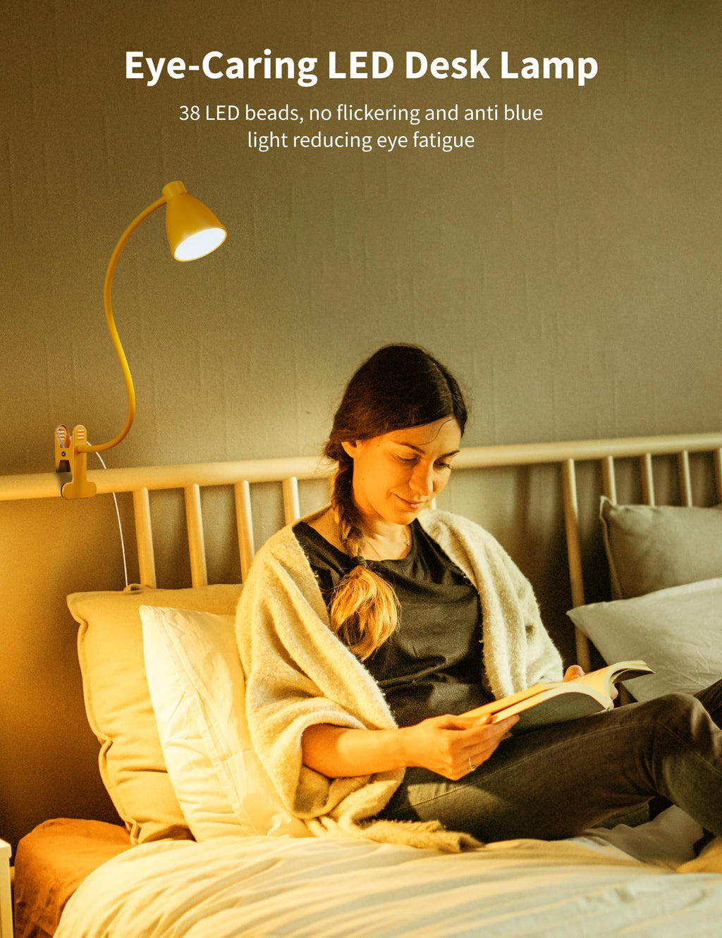 Clip on Light, Desk Lamp with Clamp, 5 Color 10 Brightness Yellow