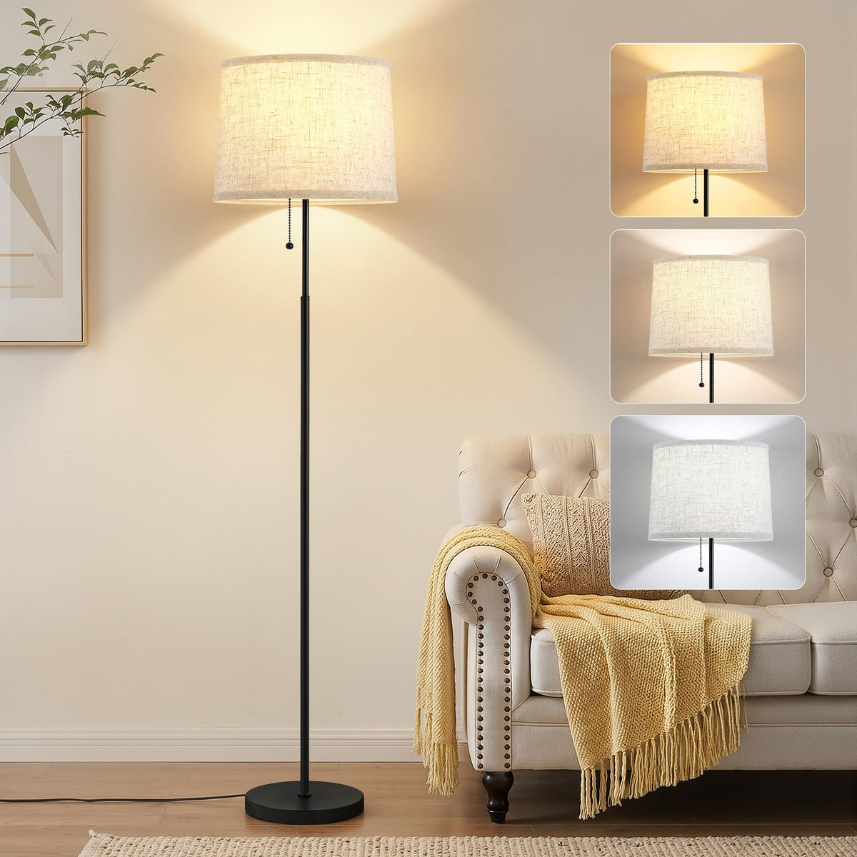 Floor Lamps for Living Room & Bedroom, 60" Modern Tall Standing Lamp, 3CCT