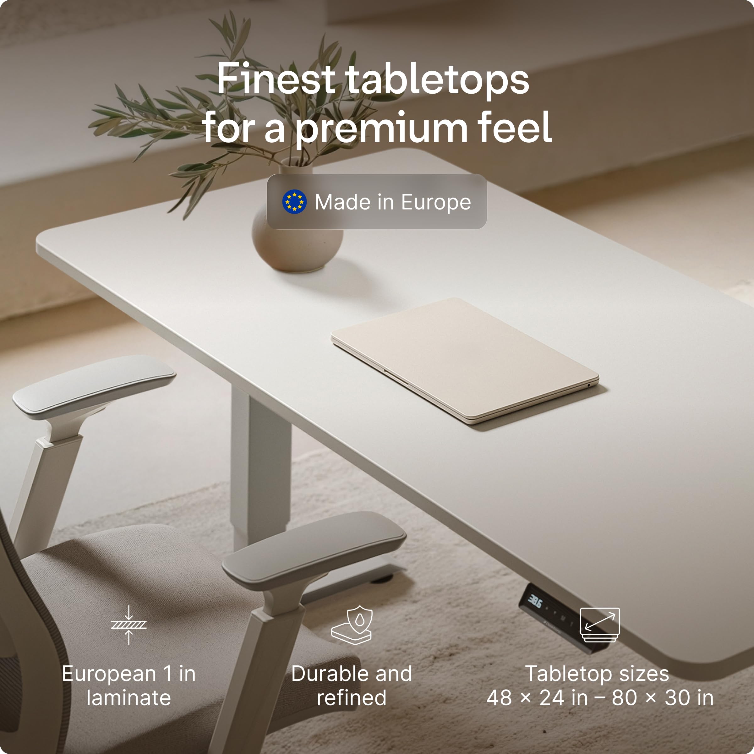 Standing Desk 54x28 — Made in Europe, Ergonomic Sit Stand Home Office Desk, Electric Height Adjustable, Dual Motor, USB & USB-C Charging, Wobble-Free, Touchscreen, 3 Memory Presets