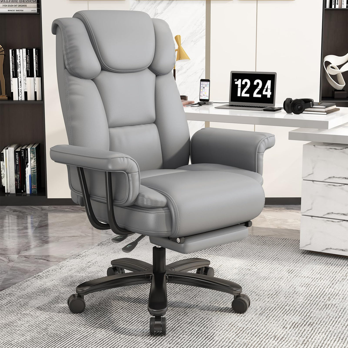 160 Reclining Office Chair with Footrest, Big & Tall Desk Chair, Grey