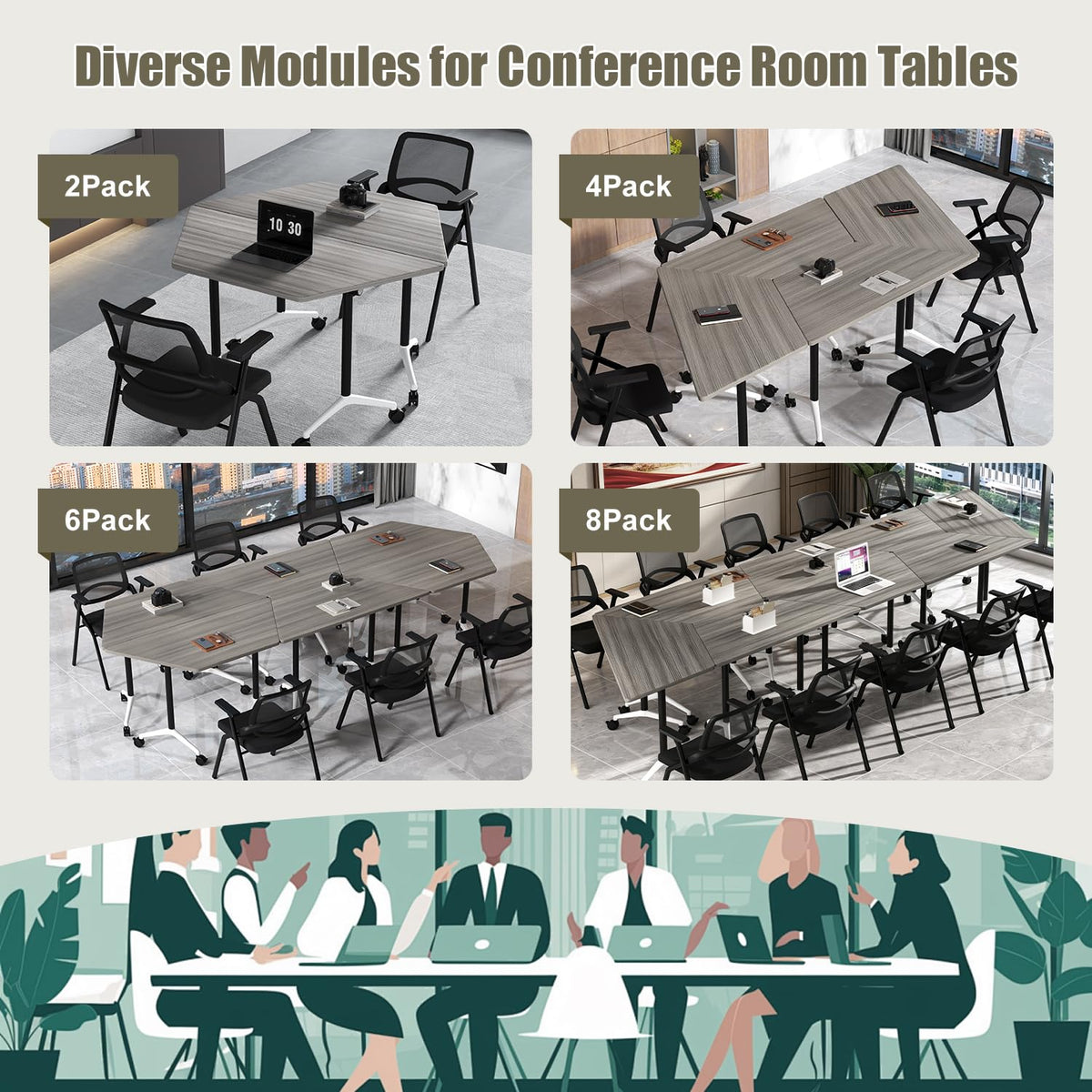 Folding Conference Table, 8 Pack Modern Flip Top Mobile Training Tables