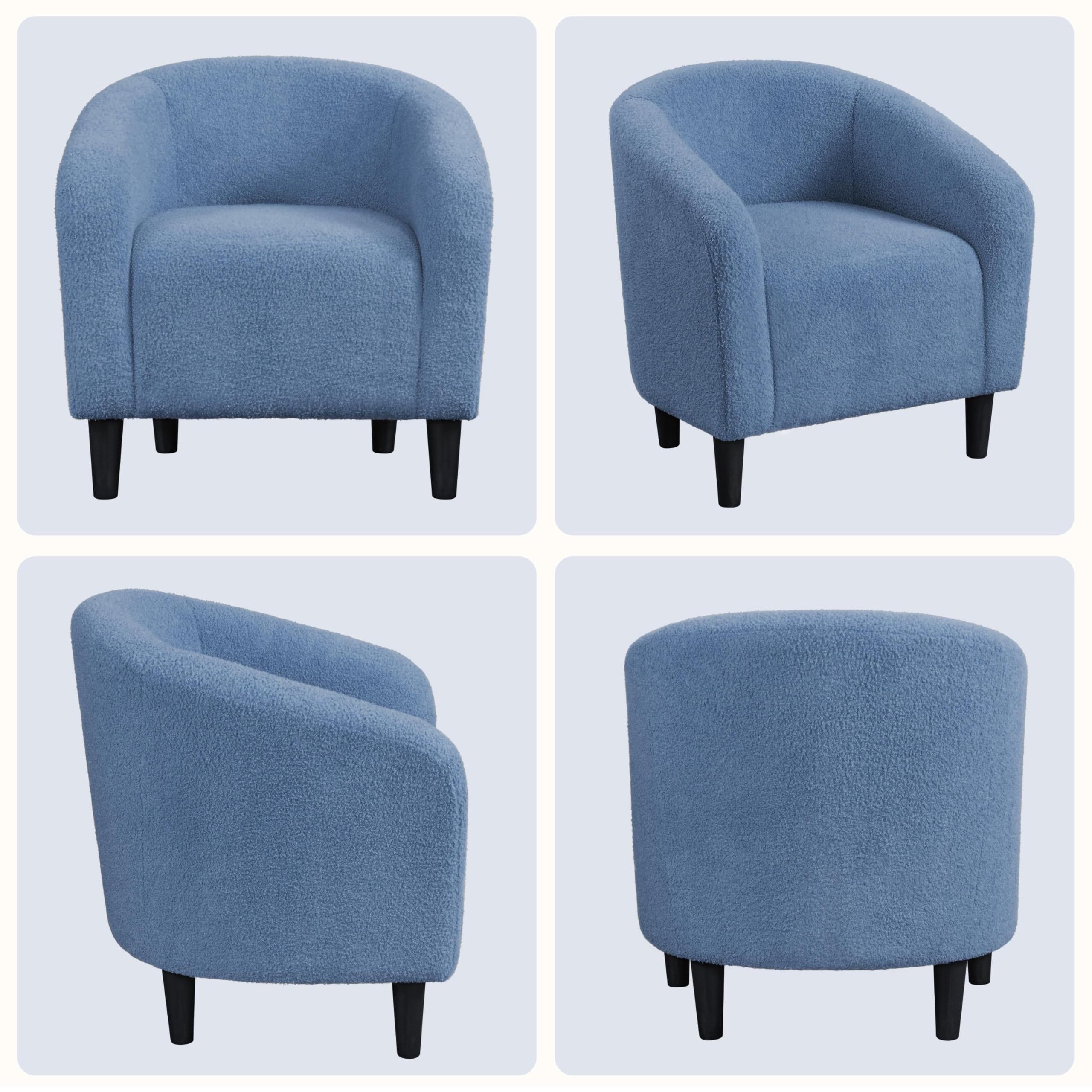 Accent Barrel Chair, Boucle Fabric Club Chair, Furry Sherpa Elegant Armchair with Cozy Soft Padded, Suitable for Living Room Bedroom Reception Room Office, Blue