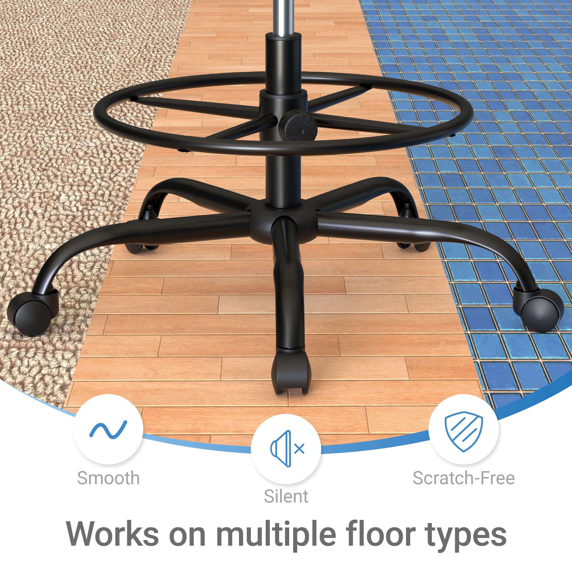 400lbs Big and Tall Heavy Duty Drafting Chair 5" Thickened Seat Tall Office Chair Flip-Up Armrests Ergonomic Chair with Lumbar Support and Adjustable Footrest Ring Standing Desk Chair (Black)