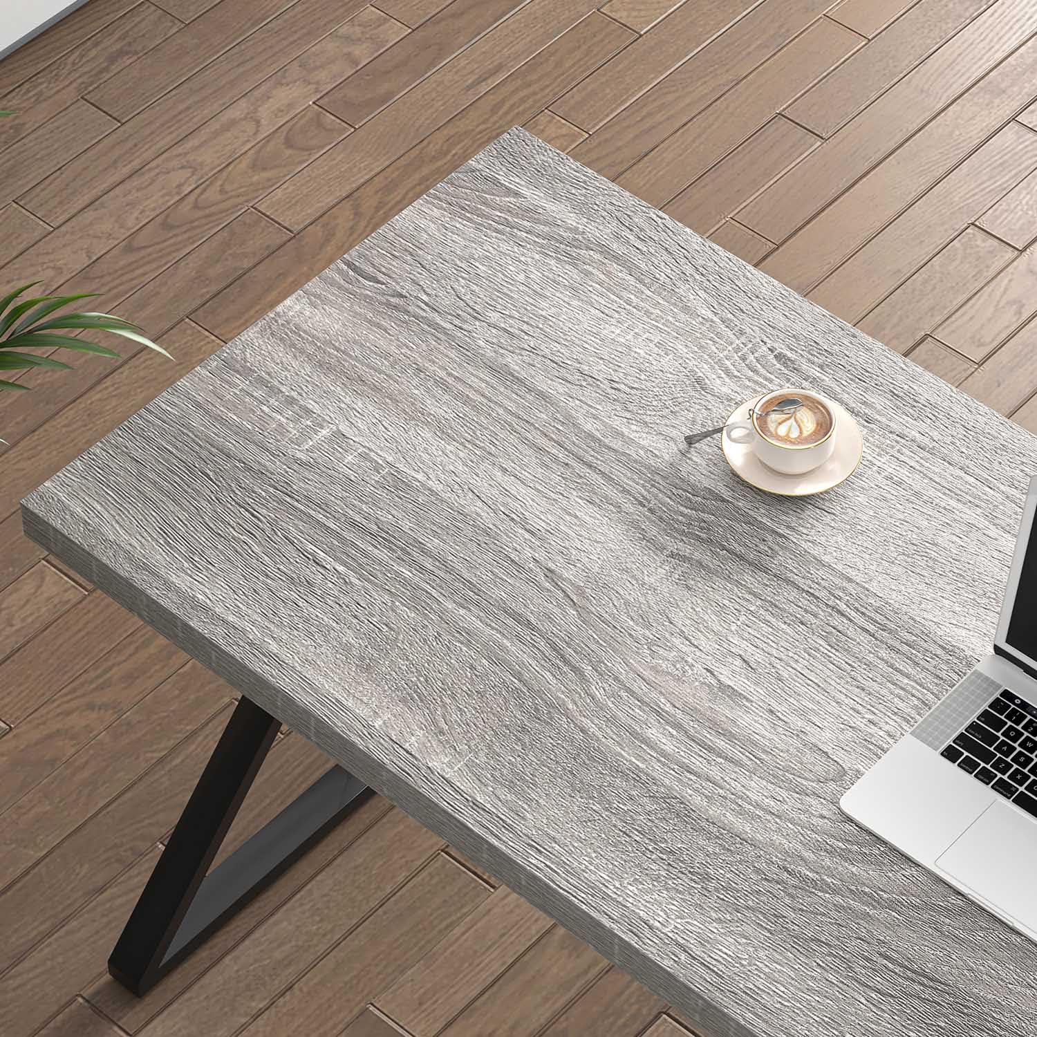 Modern Desks, Rustic Wood and Metal Computer Desk for Home Office, Simple Study Writing Work PC Table for Bedroom Living Room, Light Grey, 47 Inch