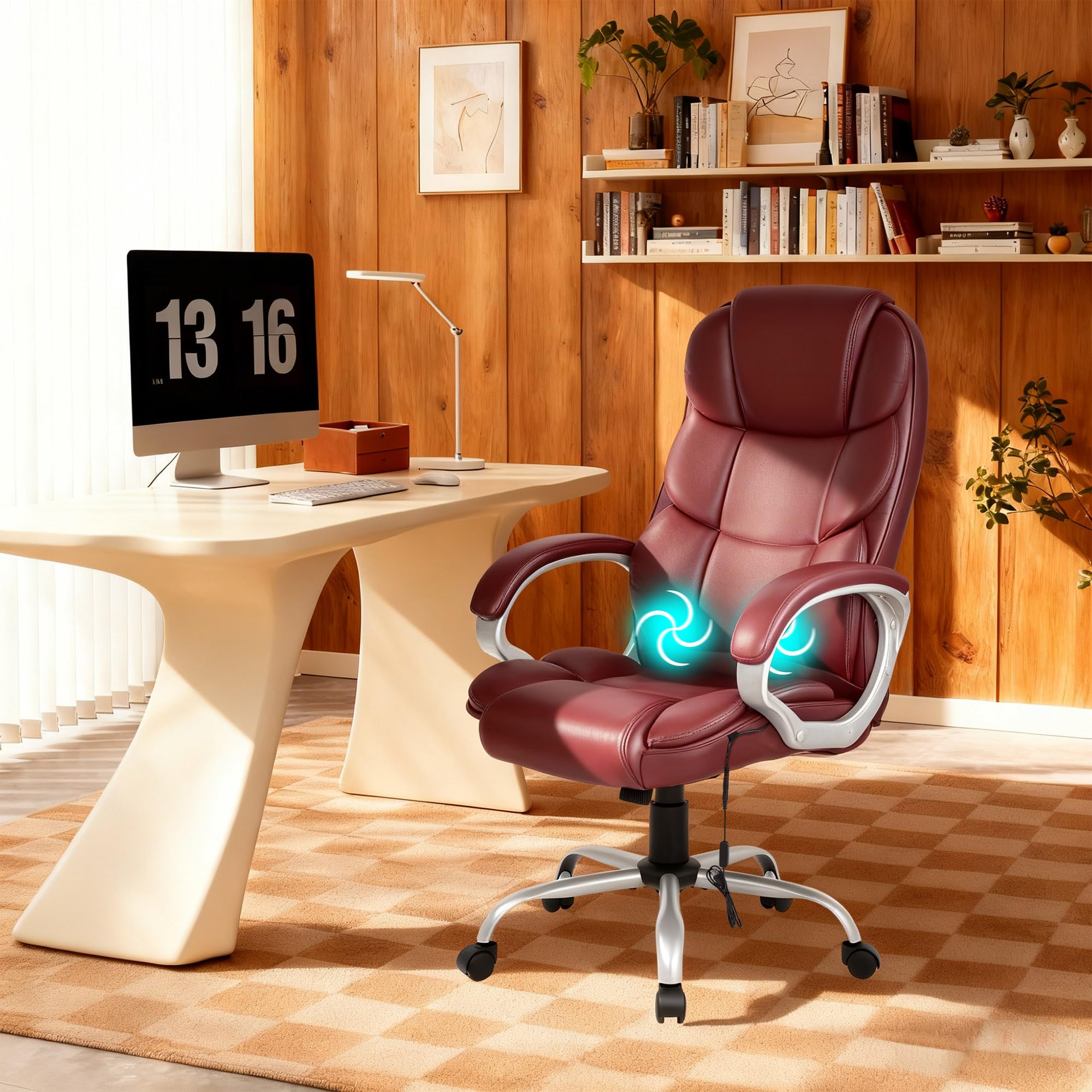 Office Chair Computer High Back Adjustable Ergonomic Desk Chair Executive PU Leather Swivel Task Chair with Armrests Lumbar Support (Dark Brown)