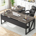 63" Executive Computer Desk and lateral File Cabinet, 2 Piece Home Office Furniture with Drawers for Hanging File, Doors with Locks (Gray, 63 inches)