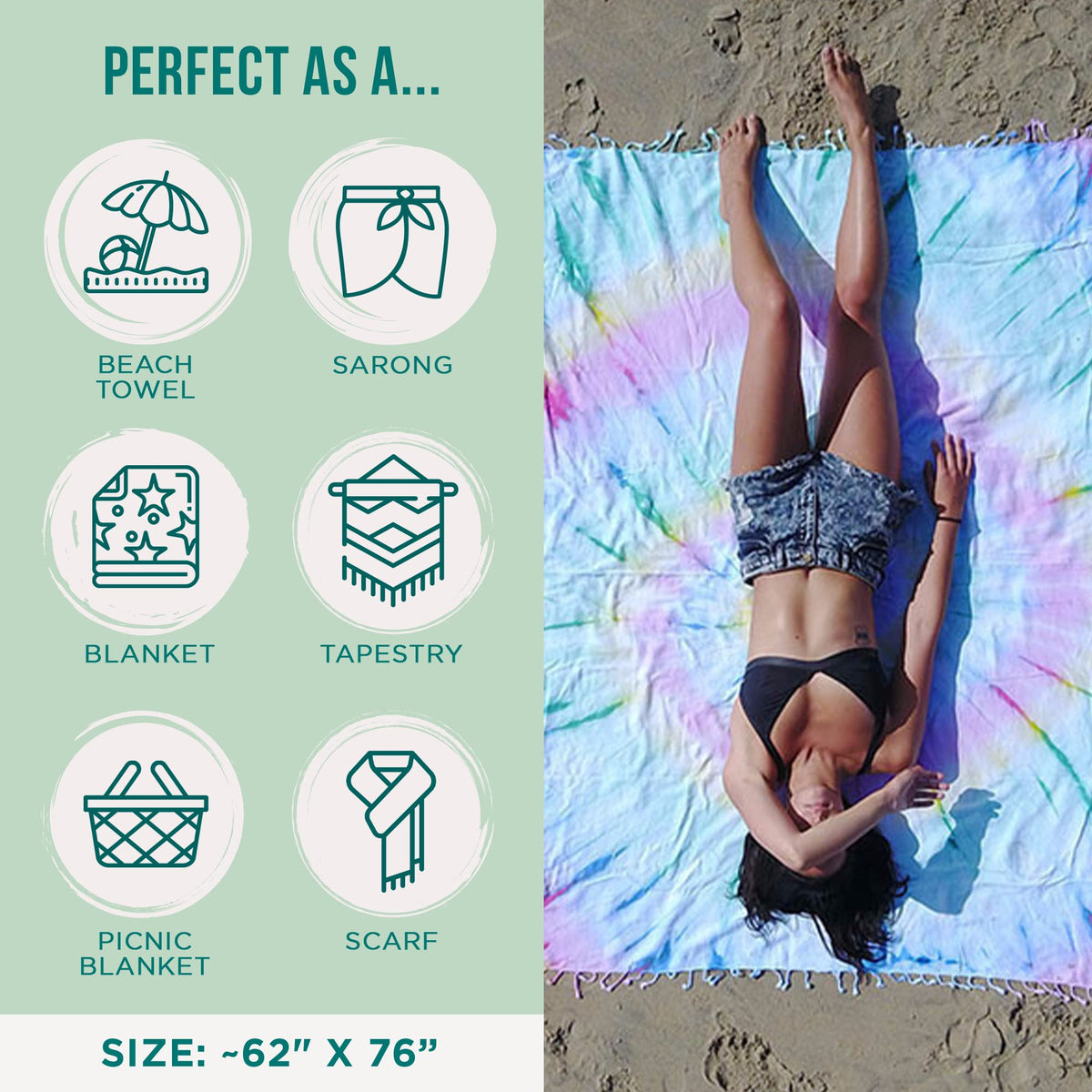 Turkish Yoga Beach Towel - Quick Drying & Sand Resistant, Extra Large