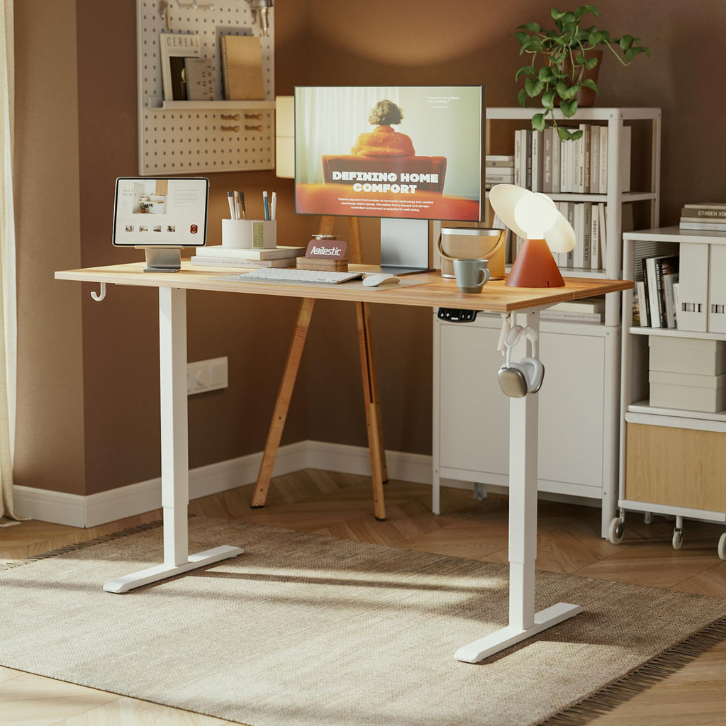 55*24 Inch Height Adjustable Electric Standing Desk, Light Brown