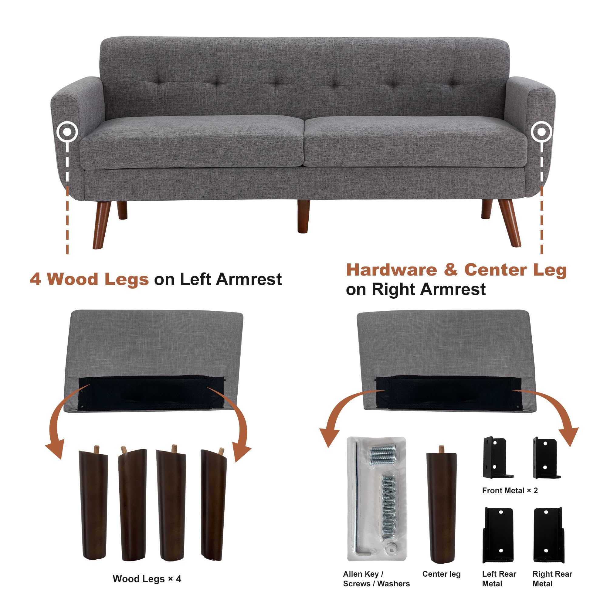 77.2" W Loveseat Sofa, Solid & Easy to Install Small Couch for Bedroom, Office, Apartment, Gray
