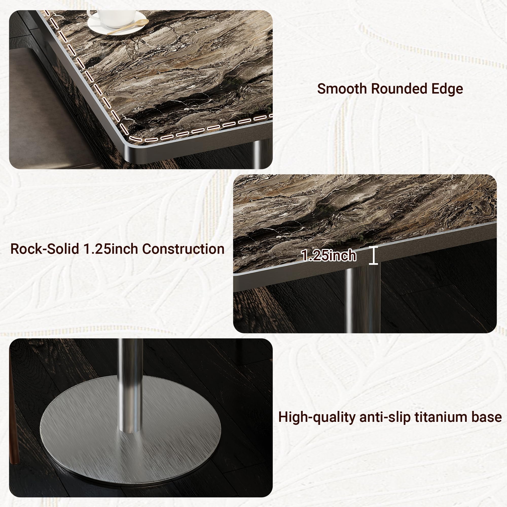 hausway 31.5" Tulip Table,Square Kitchen Dining Table for 2-4 with Thick Sintered Stone Top,Titanium Golden Pedestal Base,Heat-Resistant,Bistro Table for Dining Room,Café,Small Space（Dusk Strata）