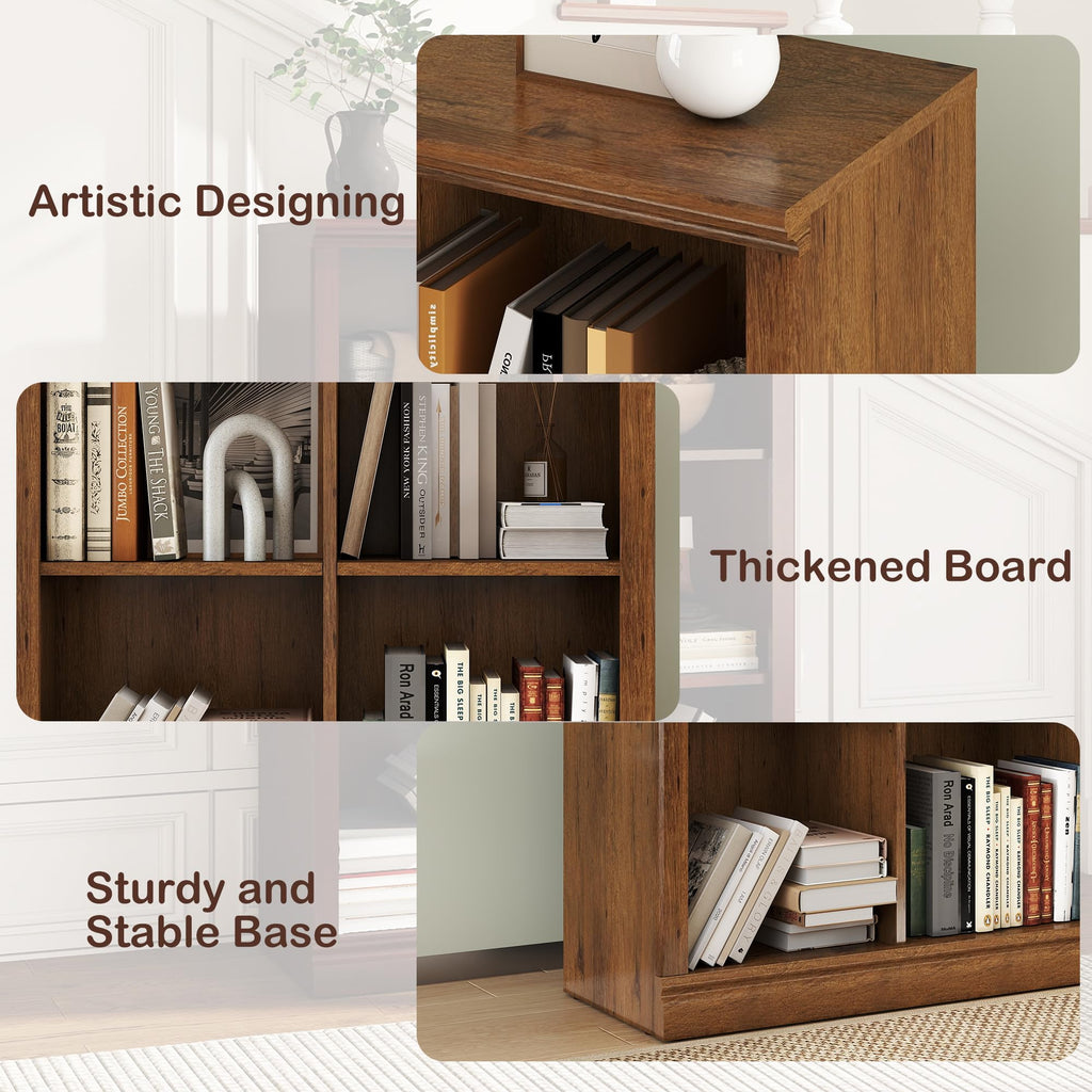 3 Tiers 6 Cube Storage Organizer Bookcase, 30 inch Width Wooden Book Shelf