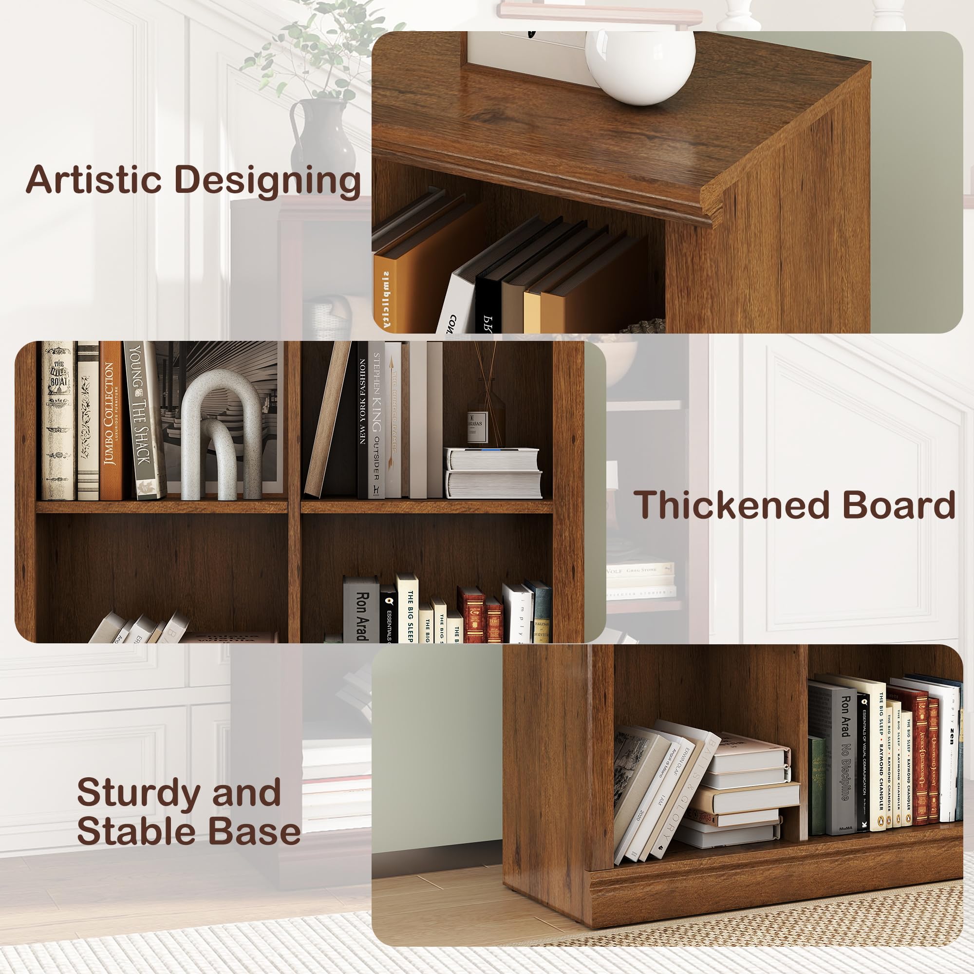 3 Tiers 6 Cube Storage Organizer Bookcase, 30 inch Width Wooden Book Shelf
