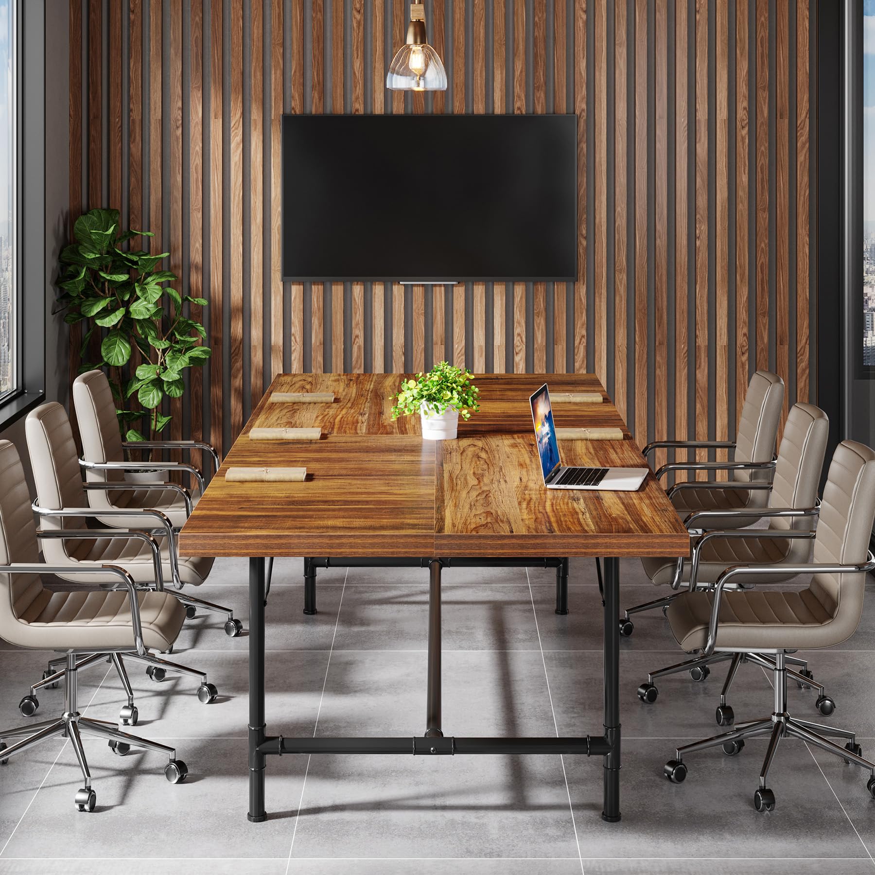 6FT Conference Table, Rustic Rectangle 70.8" W x 35.4" D Meeting Table, Modern Seminar Table Boardroom Desk for Office Meeting Conference Room (6ft, Rustic)