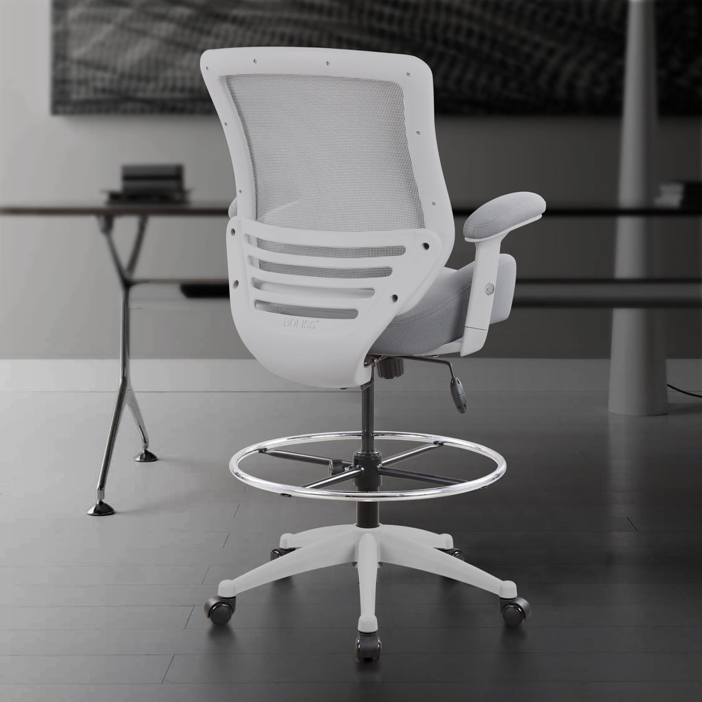 400lbs Mesh Ergonomic Office Drafting Chair Big Adjustable Foot Ring Height Adjustable Armrest (Grey)