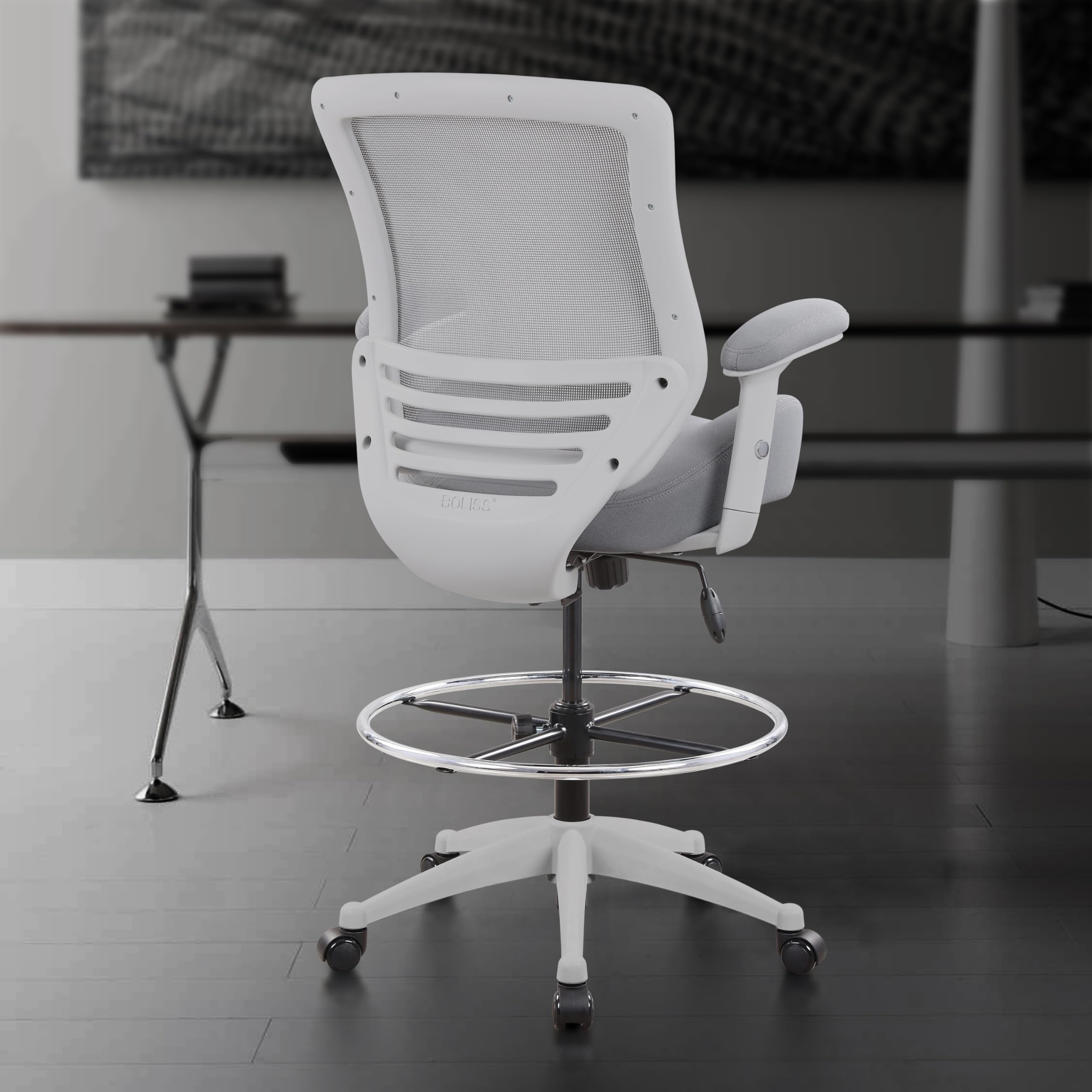 400lbs Mesh Ergonomic Office Drafting Chair Big Adjustable Foot Ring Height Adjustable Armrest (Grey)