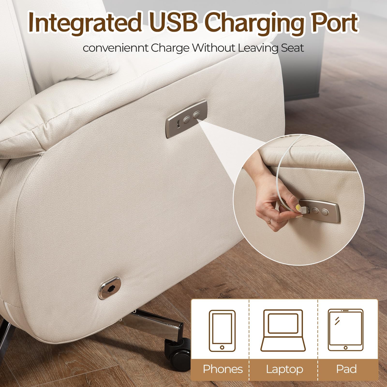 Electric Office Chair with USB Charging, Recliner Executive Office Chair with Footrest, Big and Tall High-Back Desk Chair, 400LBS Weight Capacity, Microfiber, Beige