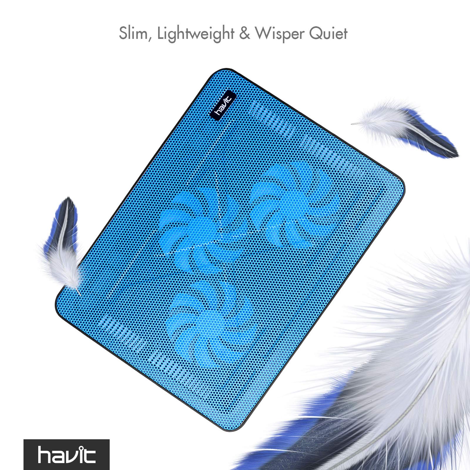 15.6-17 Inch Laptop Cooler Cooling Pad - Slim Portable USB Powered (3 Fans) (Blue)