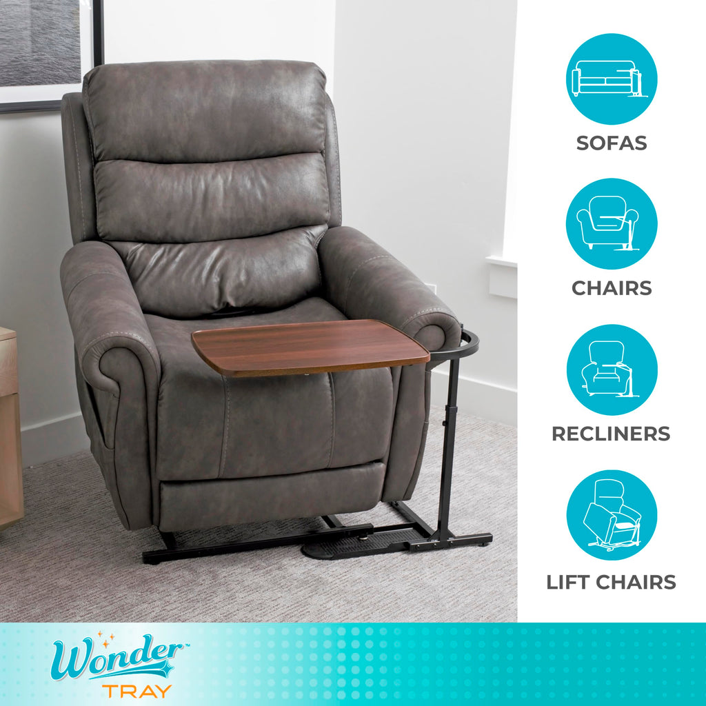Wonder Tray, Adjustable Swivel Table, Large Laptop Stand, Couch Desk, Side Tables & Gaming Bench, TV-Trays for Eating on Couches, Chairs, Recliners, Walnut
