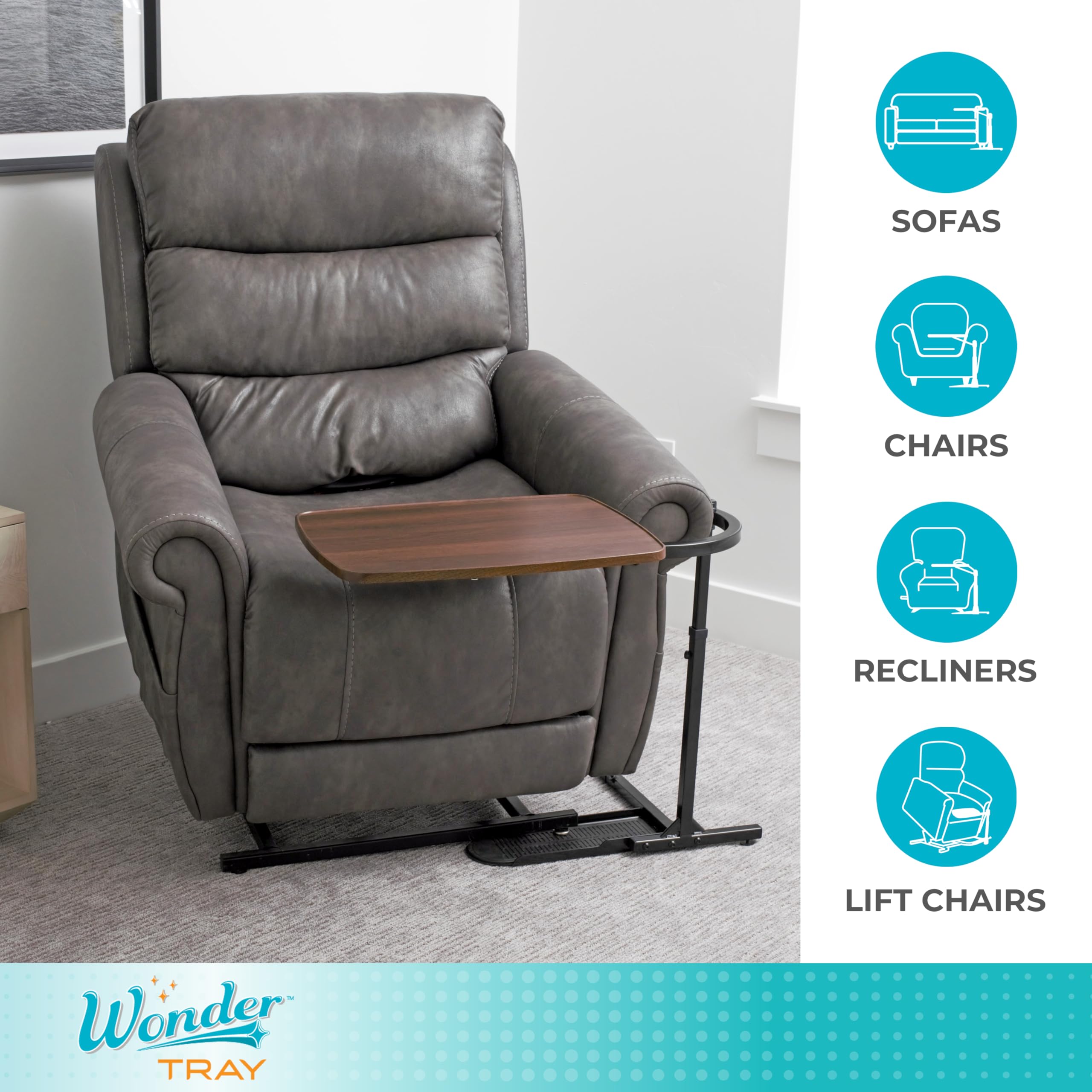 Wonder Tray, Adjustable Swivel Table, Large Laptop Stand, Couch Desk, Side Tables & Gaming Bench, TV-Trays for Eating on Couches, Chairs, Recliners, Walnut