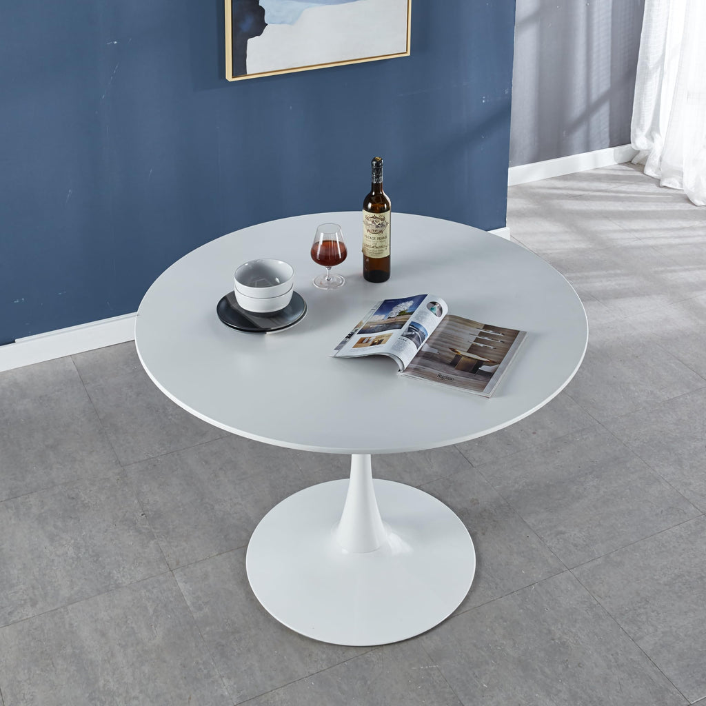 Sybrioka 42" Tulip Table for 4-6 Persons Modern Round Dining Room Table, Mid-Century Modern White Small Kitchen Table with MDF Wooden Top, Leisure Coffee Table for Living Room, Dining Room, Office