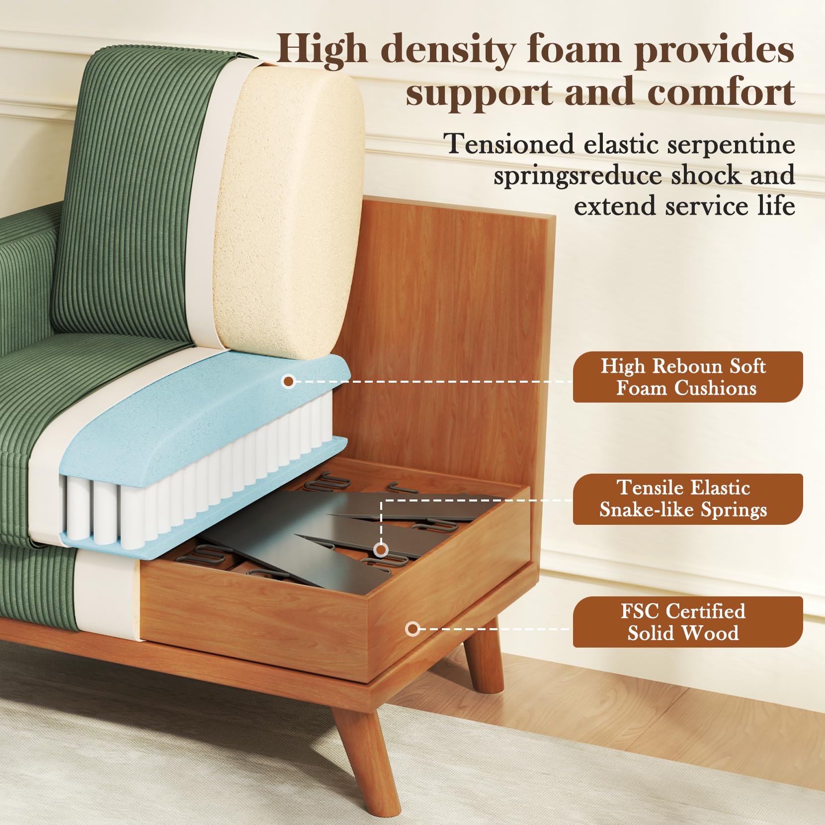 38.5" Accent Chair Green, Comfy Corduroy Single Sofa Seat with Spring Cushion, Upholstered Armchair with Deep Seat, Reading Chair for Adults, Modern Sofa for Living Room, Bedroom