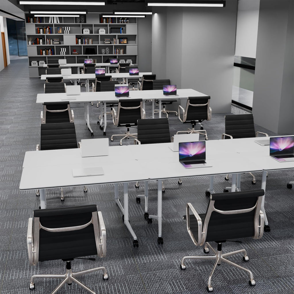 Conference Room Tables White,Folding Rectangular Flip Top Conference Table with Wheels for Large Meeting Seminar Home Office Classr (6, White, 55.1in)