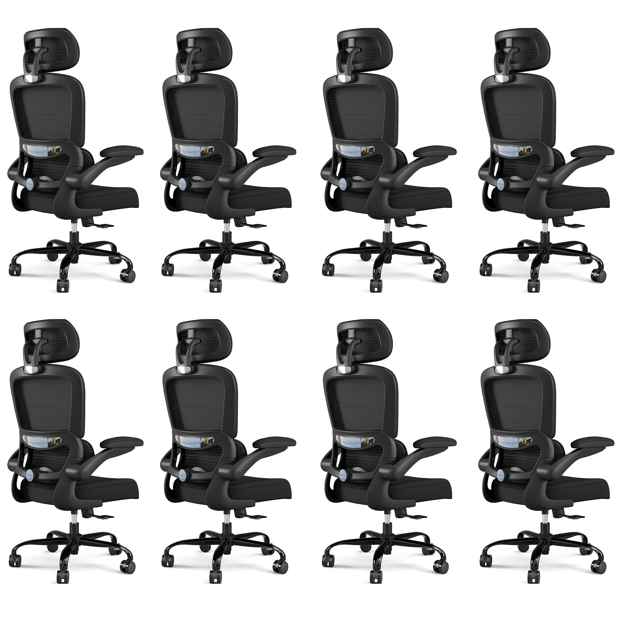 Office Chair Ergonomic Desk Chair, 330 LBS Home Mesh Office Desk Chairs with Wheels, Comfortable Gaming Chairs Black Pack of 8