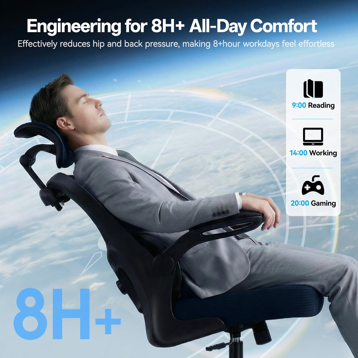 Office Chair Ergonomic Desk Chairs with Adjustable Lumbar Support& Headrest Hanger, High Back Breathable Mesh Chair with Wheels, Rolling Swivel Comfy Task Computer Chair for Home Work Gaming