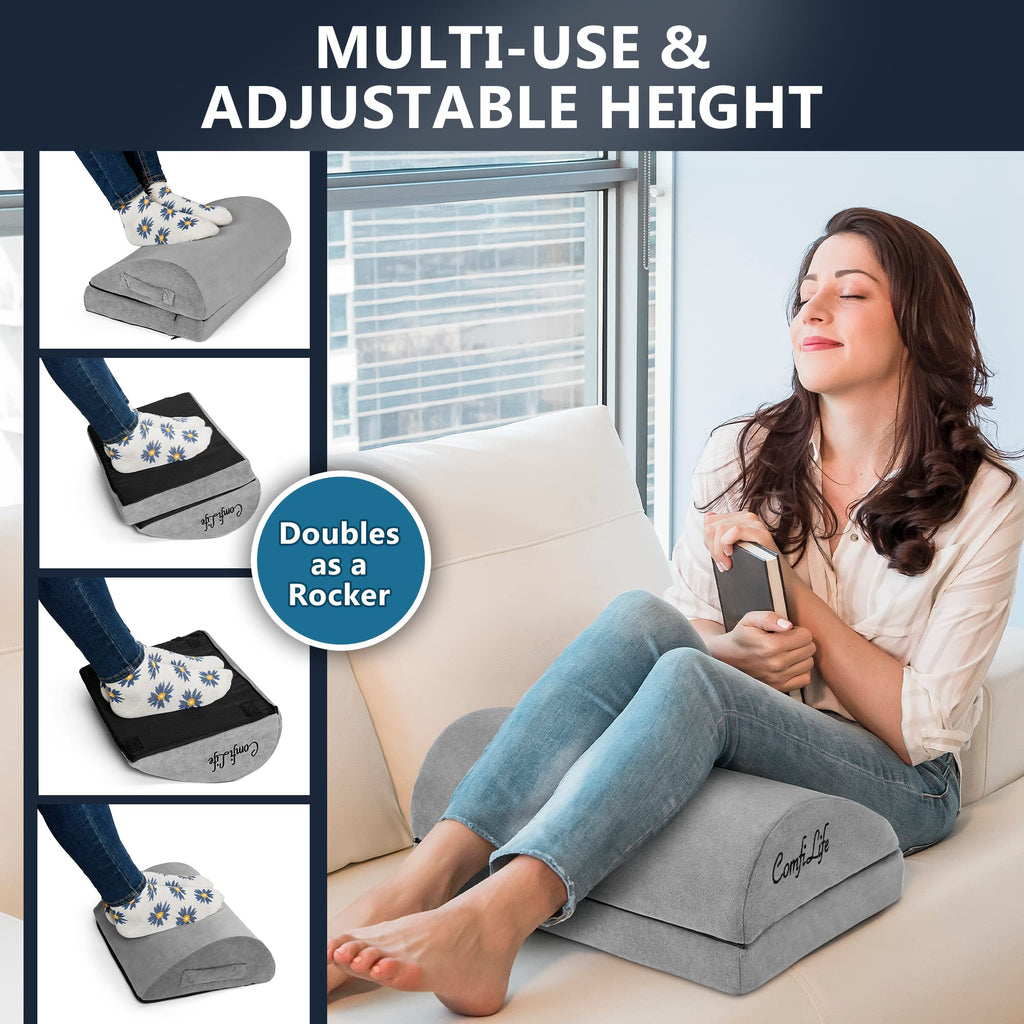 Foot Rest for Under Desk at Work – Adjustable Desk FootRest for Office Chair, Gaming Accessories – Ergonomic Teardrop Design for Back, Hip & Leg Pain Relief – 100% Memory Foam (Gray)