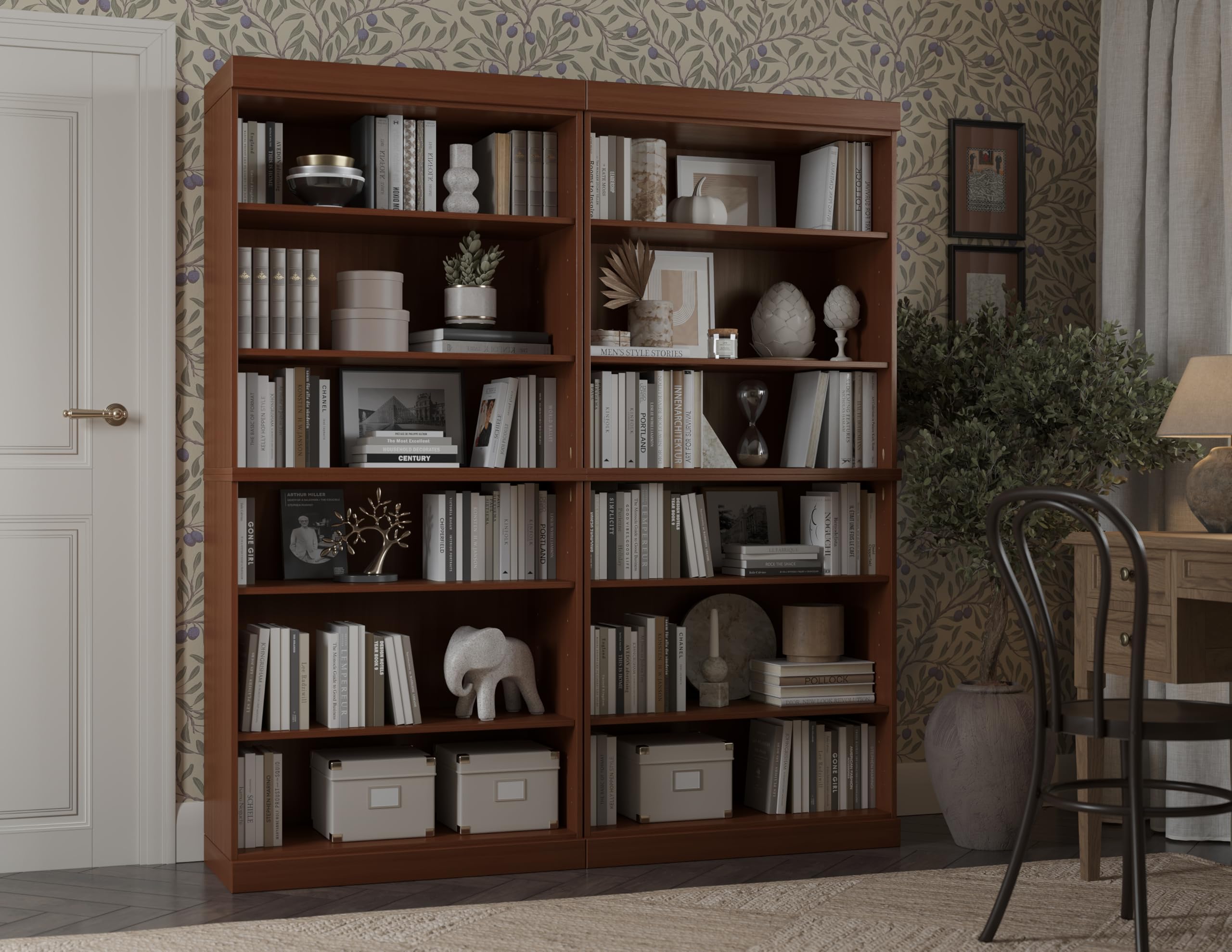 100% Solid Brazilian Pine Wood 12-Shelf Bookcase, Adjustable Shelves, 64" Wide, 71.5" Tall