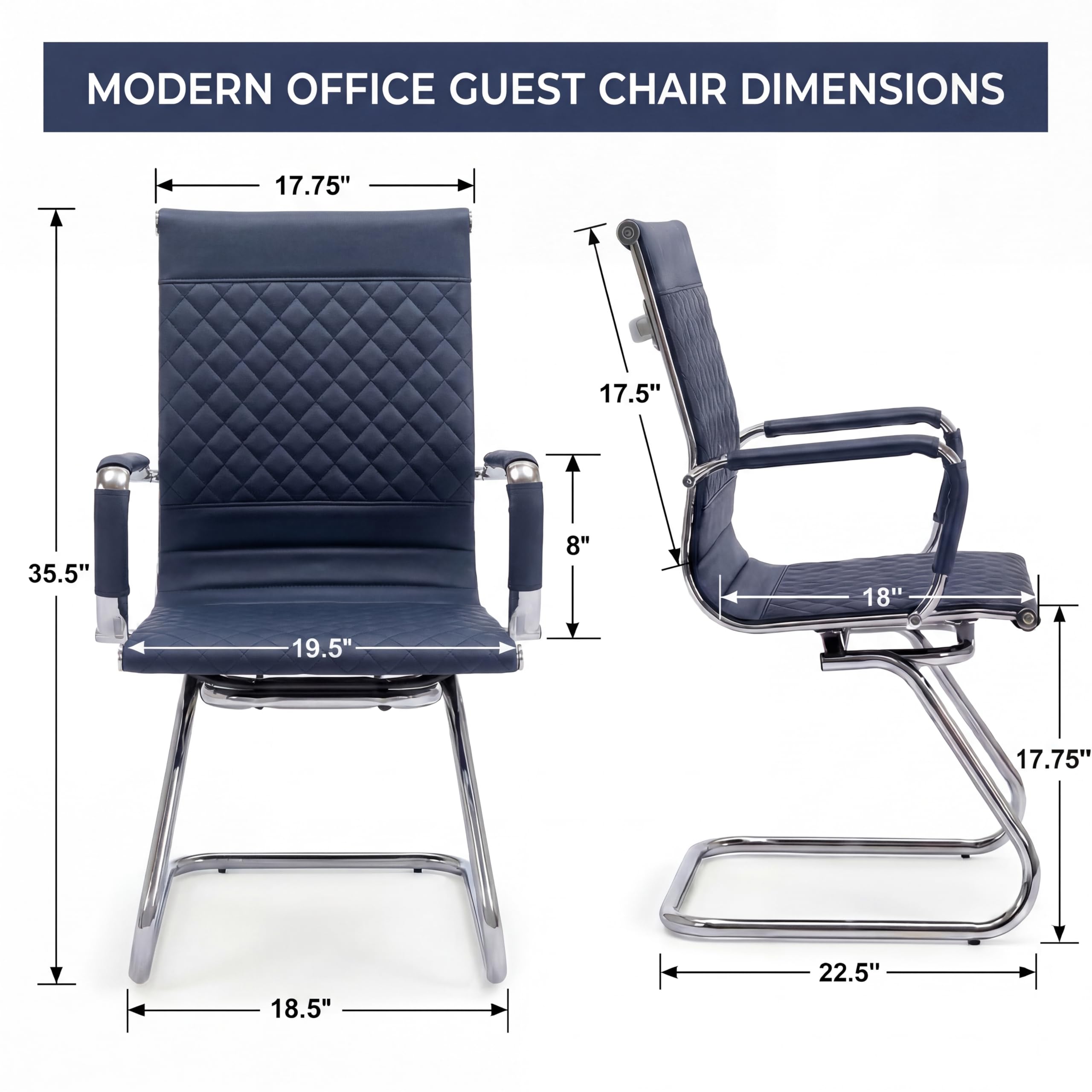 Office Desk Chair No Wheels Set of 6 - PU Leather Chairs with Arms - Conference Room Chairs 400LB Capacity Sled Base, Reception Chair for Home Office, Lobby, School Navy Blue