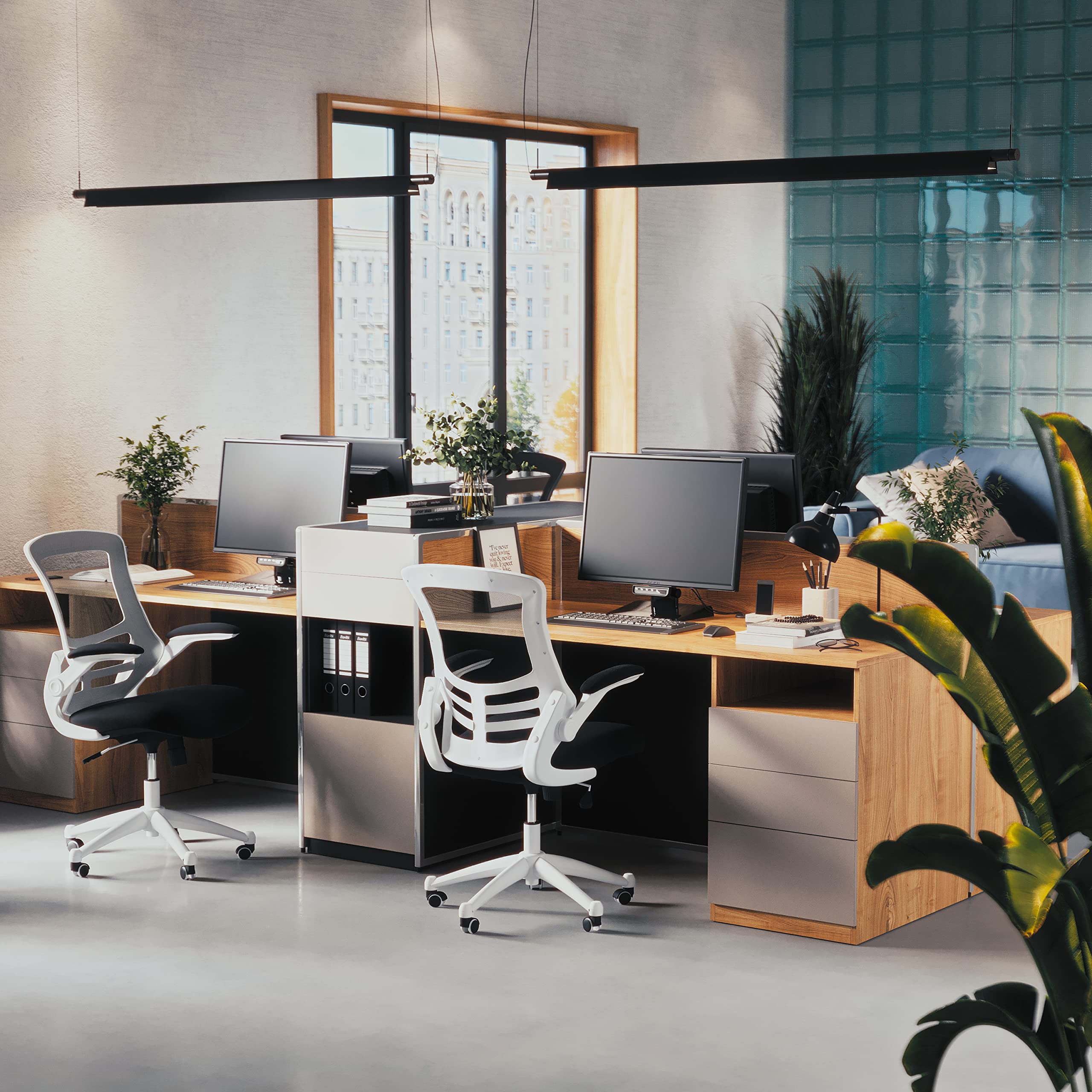 Office Chair, Ergonomic, Mid-Back, White Frame, Black Mesh with Swivel