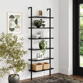 6-Shelf Tall Bookcase, Wall Mount Bookshelf Wood Shelves and Metal Frame, Matte Black