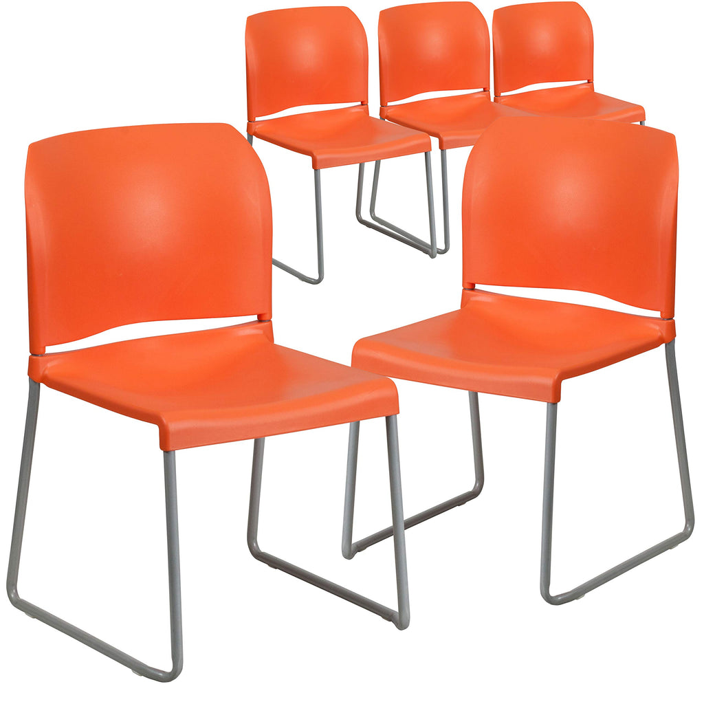 Set of 5, Hercules Series Contoured Stacking Chairs for Waiting Rooms and Offices, Ergonomic Lobby Chairs with Curved Back, Orange